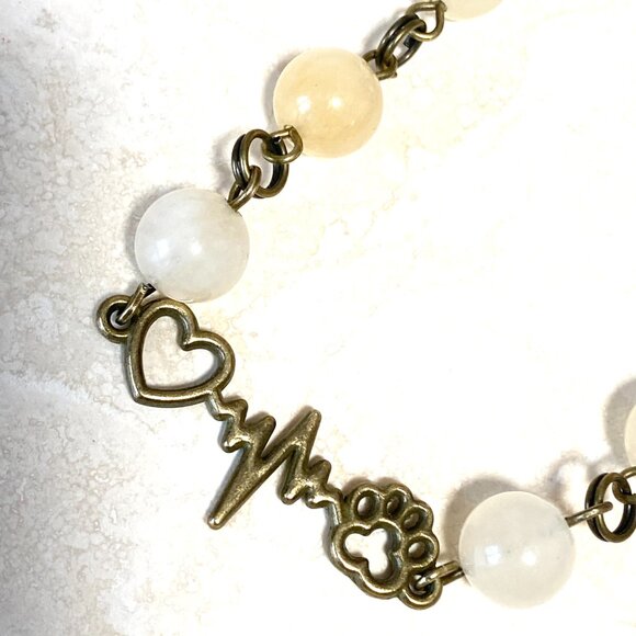 Natural Yellow Aventurine Necklace, Bronze Paw Print Heart Beat+Genuine Gemstone - Picture 7 of 14